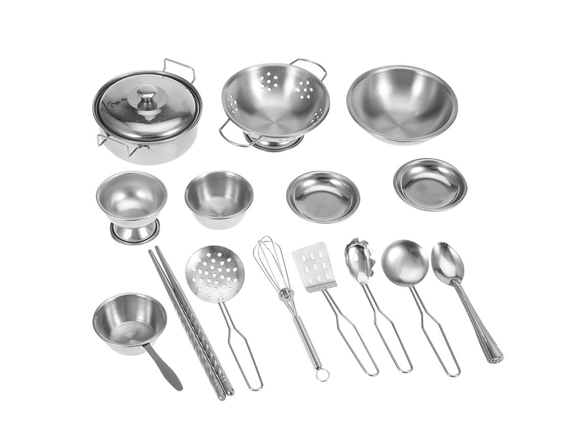 16 Peças De Brinquedos De Cozinha Em Aço Inoxidável Conjunto De Utensílios E Panelas Para Crianças Meninas Presente