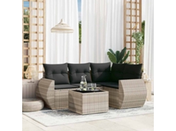 Vidaxl 5 Pcs Conj. Sofás Jardim C/ Almofadões Vime Pe Cinzento-claro