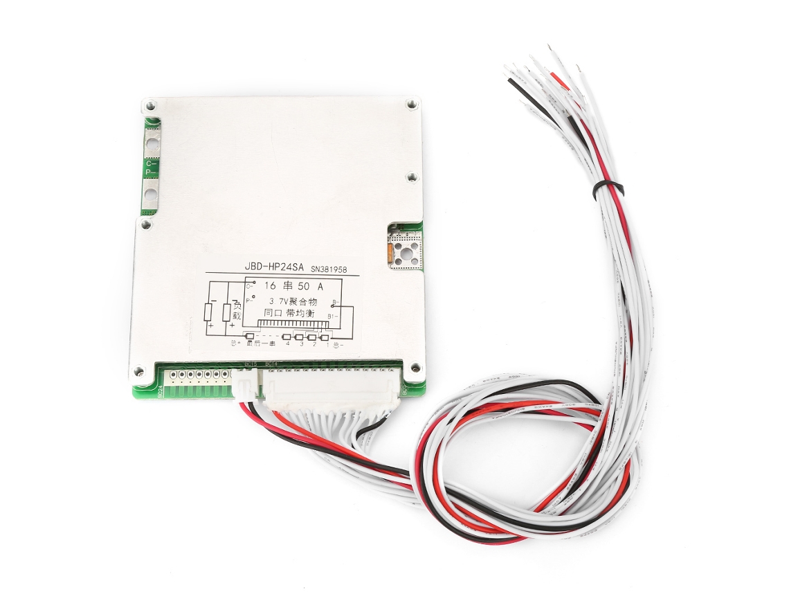 Placa De Proteção Bms Para Bateria De Lítio Li-ion 3.7v 50a Com Luz De Equilíbrio 16s