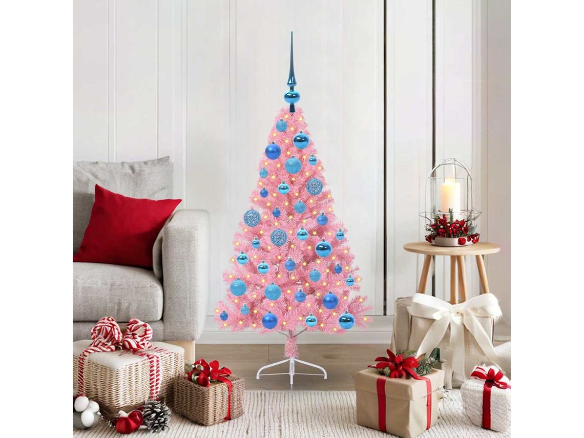 Vidaxl Árvore De Natal Artificial Pré-iluminada Rosa 120 Cm Pvc