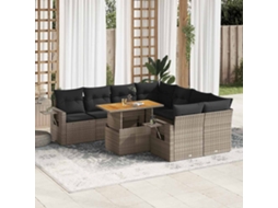 Vidaxl 9 Pcs Conjunto Sofás P/ Jardim Com Almofadões Vime Pe Cinzento