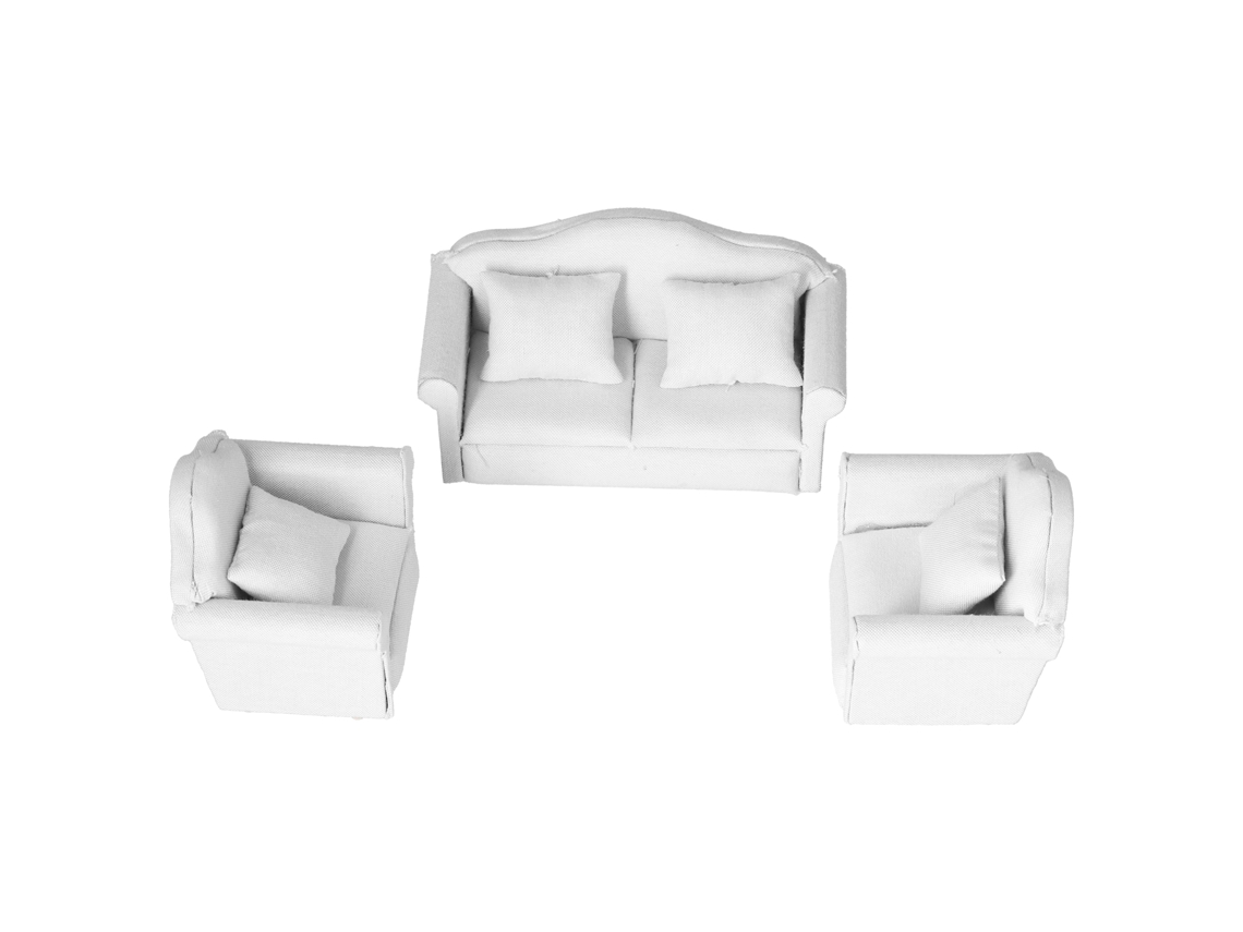 Mali conjunto de 3 Sofás Miniatura Casa de Bonecas 1:12 Branco Simulação Madeira Decoração