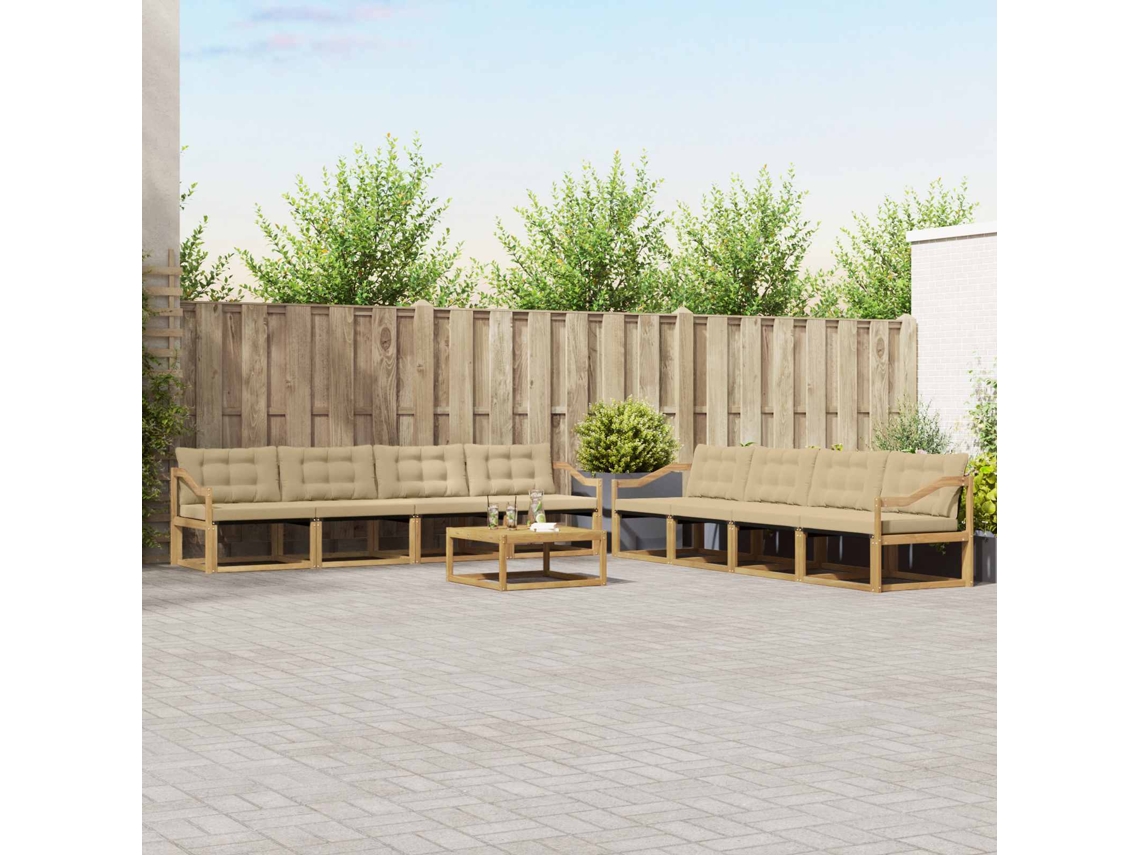 Vidaxl Conjunto De Sofás Para Exterior 9 Unid. Branco E Bege