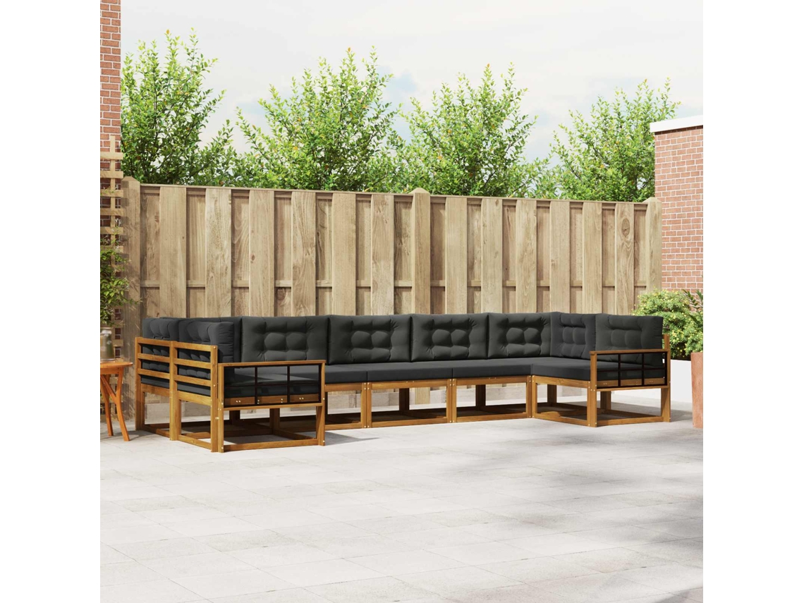 Vidaxl Conjunto De Sofás Para Exterior 7 Pcs Natural E Antracite