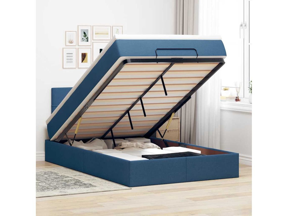 Vidaxl Cama Otomana Com Colchão Leds 120x190cm Tecido Azul