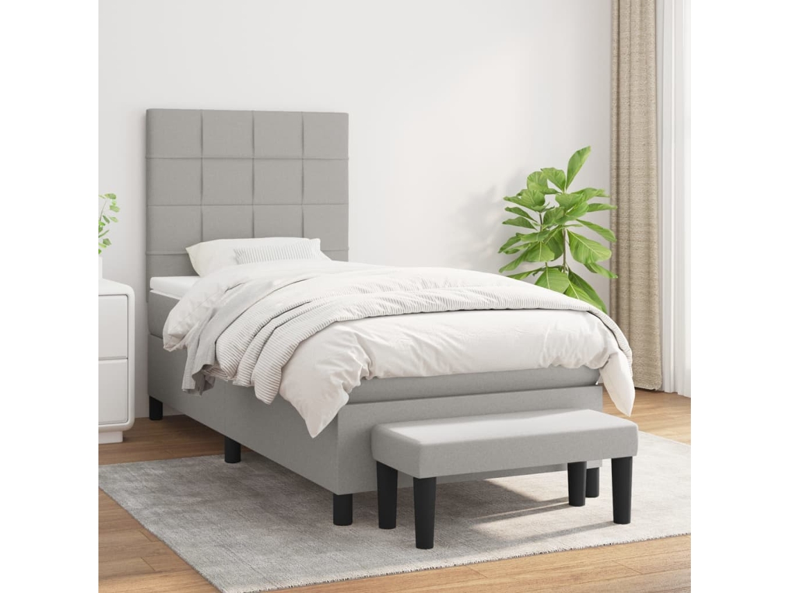 Vidaxl Cama Com Molas/colchão 90x190 Cm Tecido Cinzento-claro