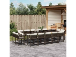 Vidaxl 15 Pcs Conjunto Jantar P/ Jardim C/ Almofadões Vime Pe Castanho