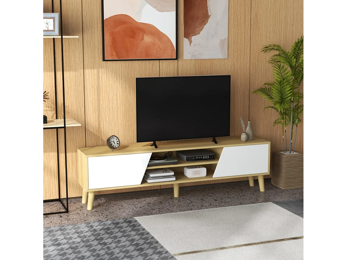 Móvel Para Tv P/ Televisão Até 65 Polegadas Design Escandinavo 2 Portas 2 Nichos Com Passagem De Cabos 150 X 30 X 42 Cm