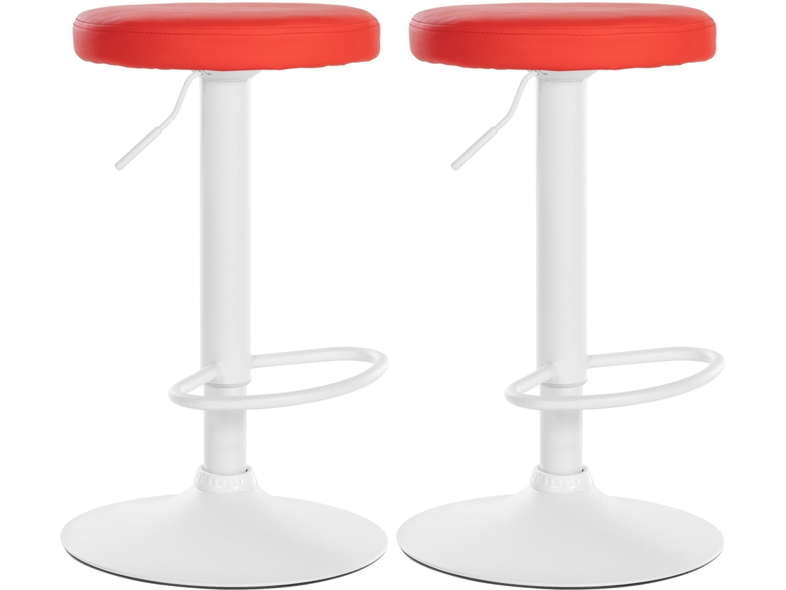 Conjunto de 2 banquetas de bar com design simples, assento sintético vermelho e estrutura de metal branco Tdb10681 Dcoshop26