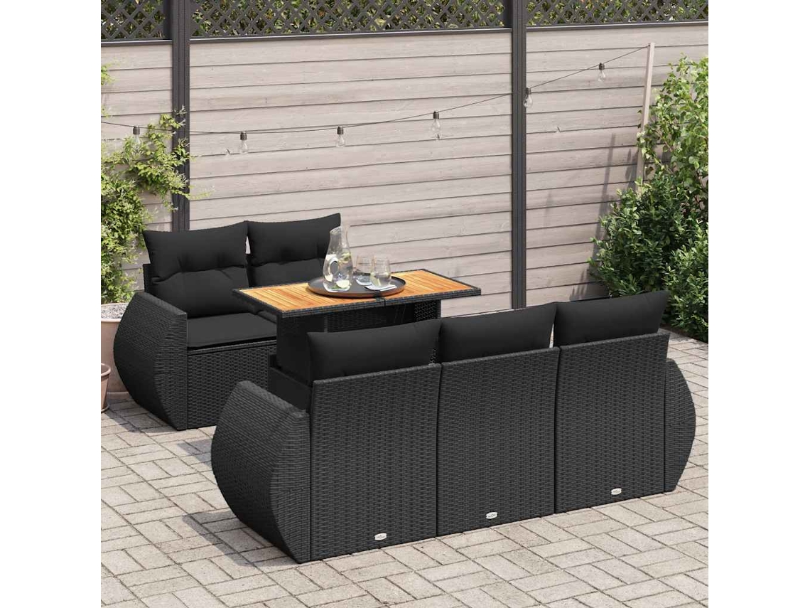 Vidaxl 6 Pcs Conjunto Sofás de Jardim C/ Almofadões Vime Pe Preto