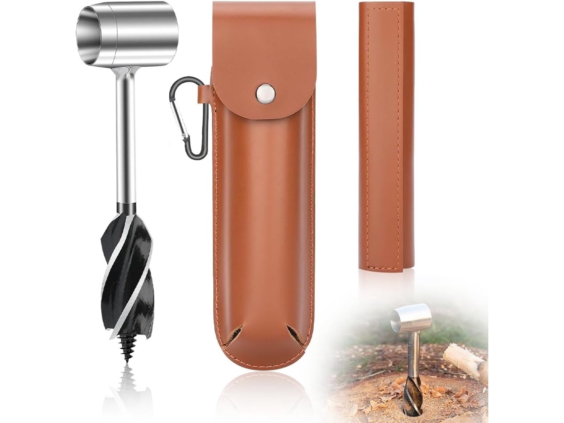 Furadeira Manual Para Camping E Bushcraft, Com Estojo De Couro, Para Madeira, Operação Manual, Marrom
