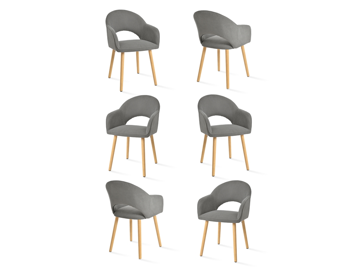 Conjunto de 6 Cadeiras de Jantar GOEURVANT Cinza Veludo Cotelê