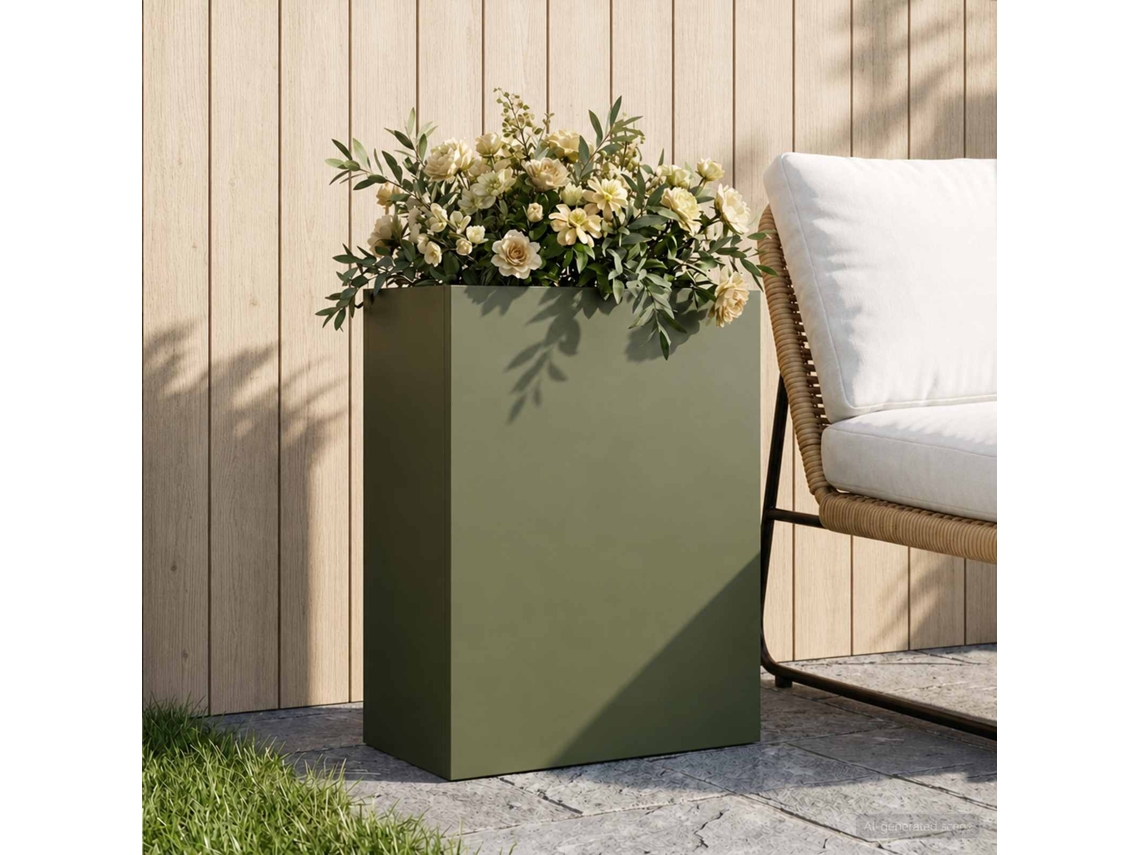 Vidaxl Vaso De Jardim Verde-azeitona 40 X 20 X 50 Cm