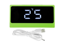 Despertador digital inteligente com LED, temperatura, data, visor grande, espelho de maquiagem, verde.