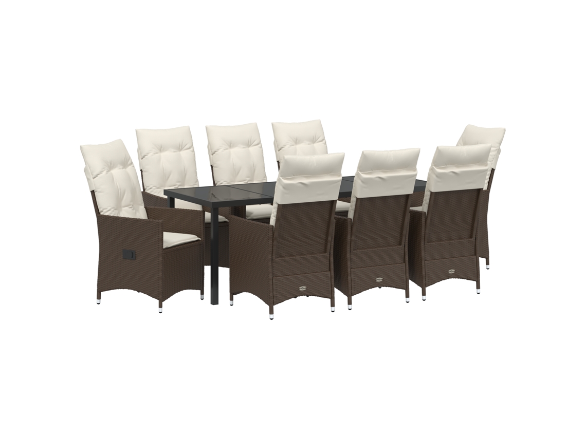 Conjunto 9 Conjunto De Jantar Para Jardim Vidaxl Castanho Vime Pe (200 X 80 X 73 Cm)