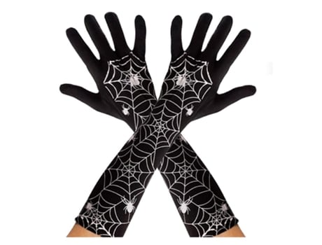 Par de luvas longas de teia de aranha preta para adultos
