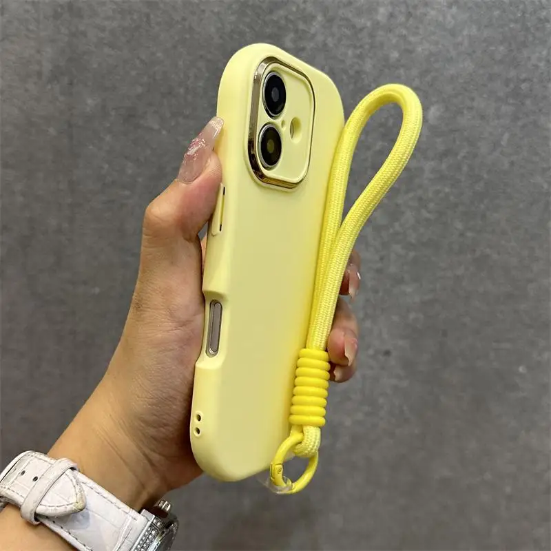 (amarelo 11) Capa De Celular De Silicone Macio Com Cordão E Moldura Protetora.