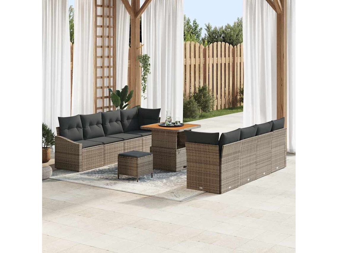 Vidaxl Conjunto De Sofá De Jardim Com Almofada 11 Pcs Cinzeto Vime Pe