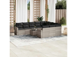 Vidaxl 11 Pcs Conjunto Sofás De Jardim C/ Almofadões Vime Pe Cinzento