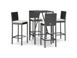 Conjunto 5 de Bar P/ Jardim com Almofadões VIDAXL Vime Pe Preto