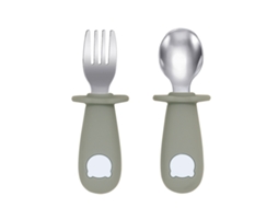 Conjunto de Talheres para Bebê , Inclui Colher e Garfo de Aço Inoxidável, Livre de Bpa. MDUG (verde Claro)