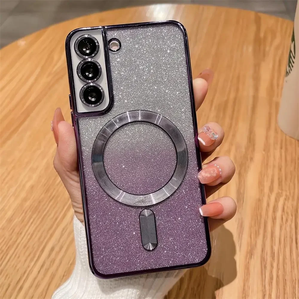 (roxo Escuro, Note 10 Plus) Capa Protetora Magnética Para Carregamento Sem Fio Com Design Degradê E Efeito Piscante.