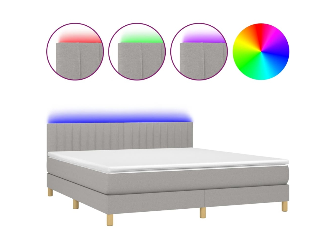 Cama Box Spring com Colchão e Led Tecido Cinza Claro MAISON EXCLUSIVE (160x200 cm)