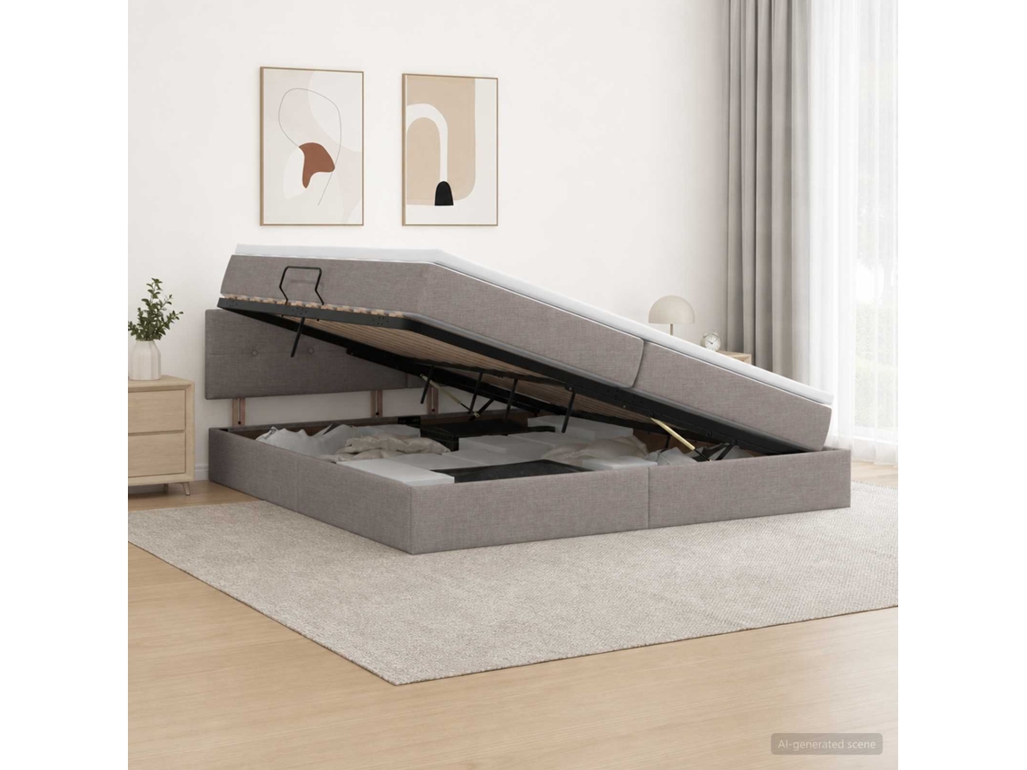 Vidaxl Cama Com Arrumação E Colchão Cinzento-acastanhado 200 X 200 Cm