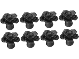Conjunto De 8 Puxadores Gaveta Em Cerâmica Preta Com Formato Rosa, Para Armários E Móveis, Com Furo Único