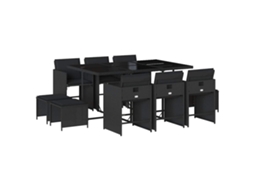 Conjunto de 11 Jantar para Jardim com Almofadões Vime Pe Preto MAISON EXCLUSIVE