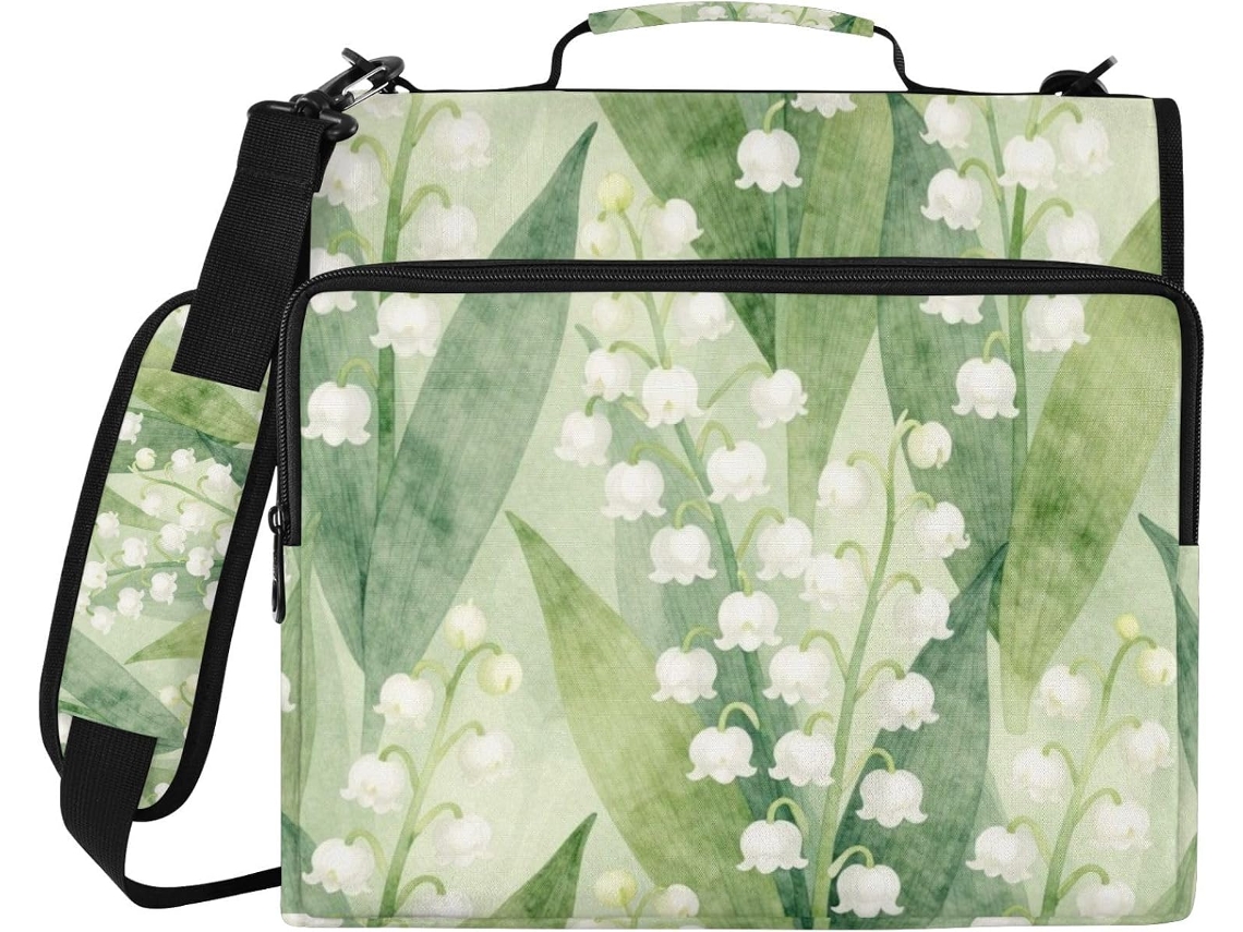 Organizador de Arquivos 3 Argolas Lírio do Vale com Alça, Fácil de Transportar, Bolsa para Arquivos Escolares