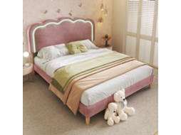 Cama Box Led 140x200cm Rosa Com Base De Lamas E Cabeceira Ajustável