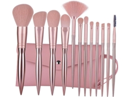 Kit De 12 Pincéis De Maquiagem Profissional Com Cabo De Plástico Para Pó E Bolsa Gokoco