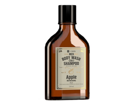 Mens Premium 3 In 1 Apple Infused Whisky Body, Hair Beard Wash, 330ml Hiskin