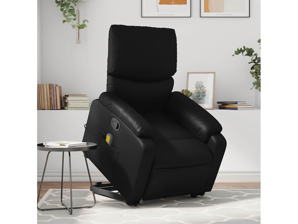 Vidaxl Poltrona Massagens Reclinável Elevatória Couro Artificial Preto