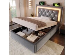 Cama Solteiro 90x200cm Seda Led Usb Type-c Armário Hidráulico Cinza