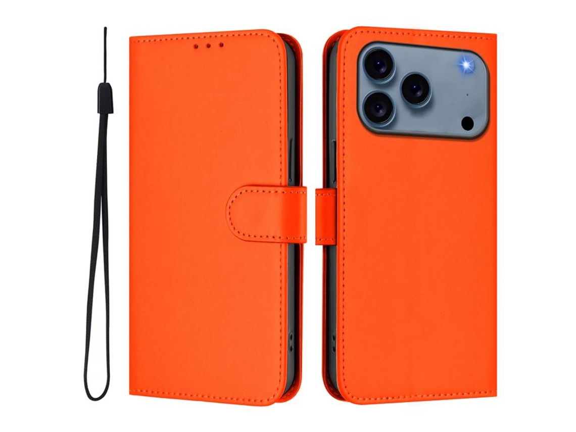 Capa De Couro Sintético Para Iphone 17 Pro Max - Toque Suave - Cor Sólida - Com Cordão