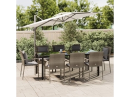 Vidaxl 9 Pcs Conjunto Jantar Jardim C/ Almofadões Vime Pe Preto/cinza