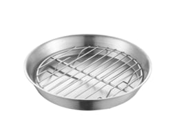 Forma Para Air Fryer – Forma Redonda Forno – Tabuleiro Com Grelha – Para Assar E Grelhar – 16 Cm – Aço Inoxidável – Prata