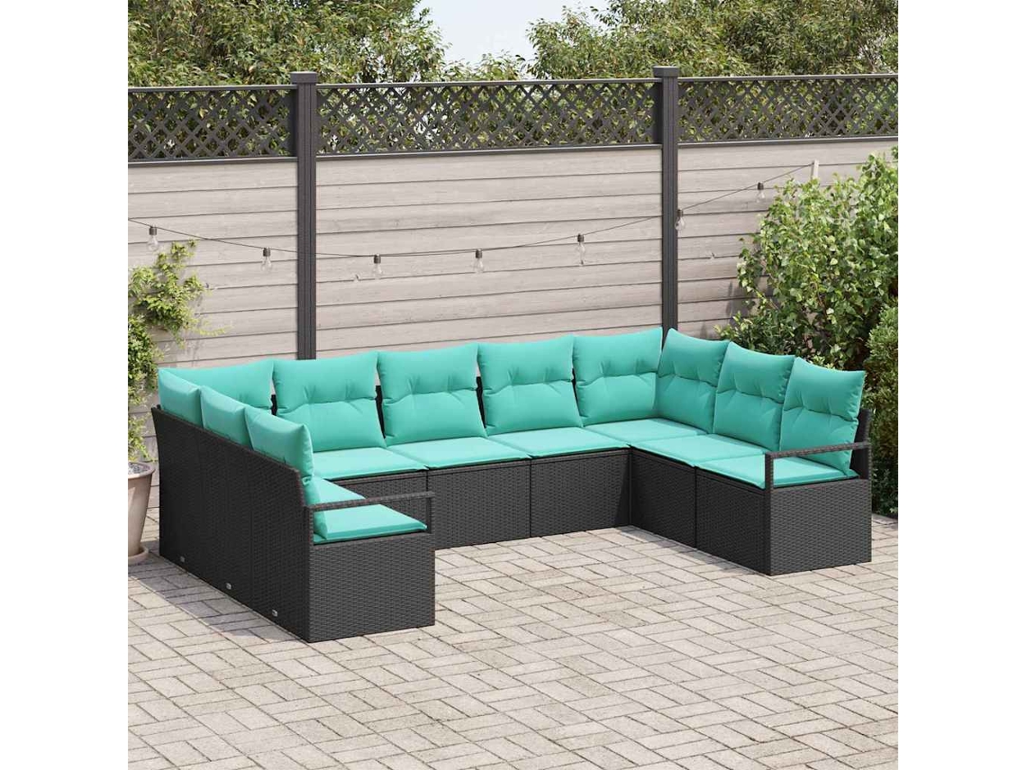 Vidaxl Conjunto De Sofás 9 Unid. Preto Vime Pe