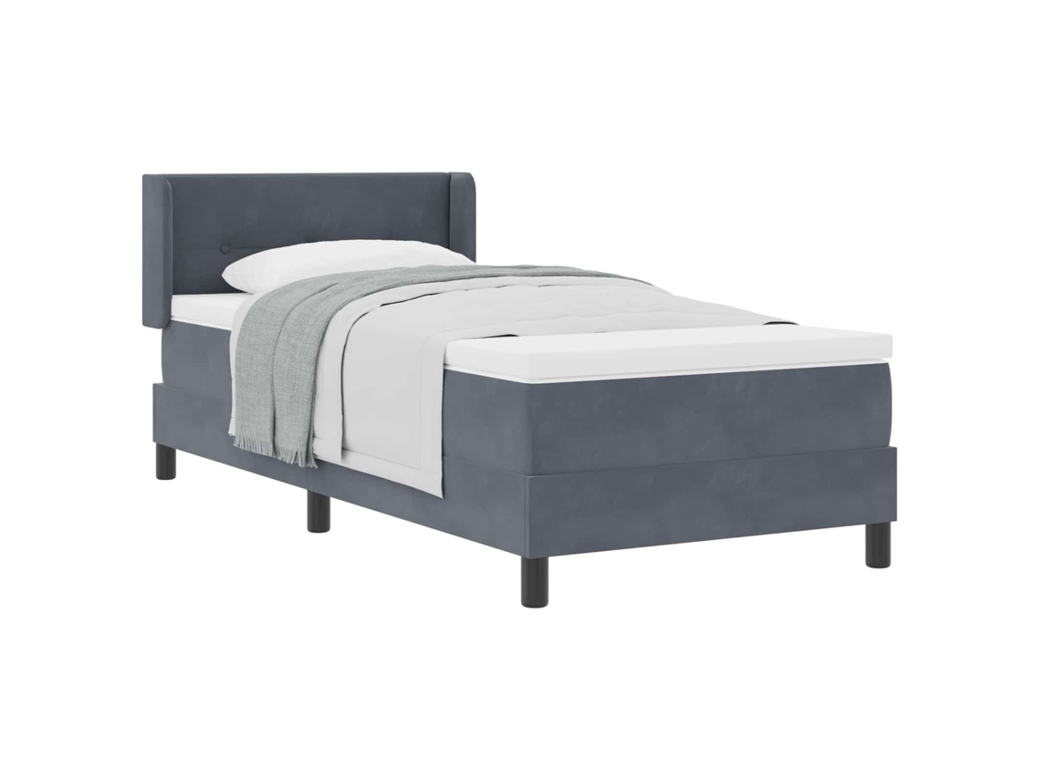 Cama De Solteiro | Camas Para Quarto | Cama Box Com Colchão Cinza Escuro 200 X 80 Cm Poliéster
