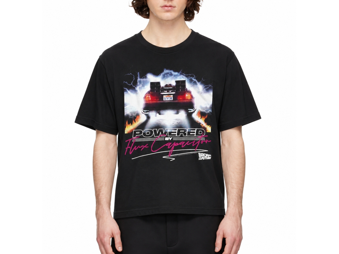 Rockinstone Back To The Future Movie Powered By Flux Black Adult T-shirt Size:xl