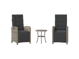 3 Pcs Conjunto Bistrô com Almofadões Vime Pe Cinza MAISON EXCLUSIVE