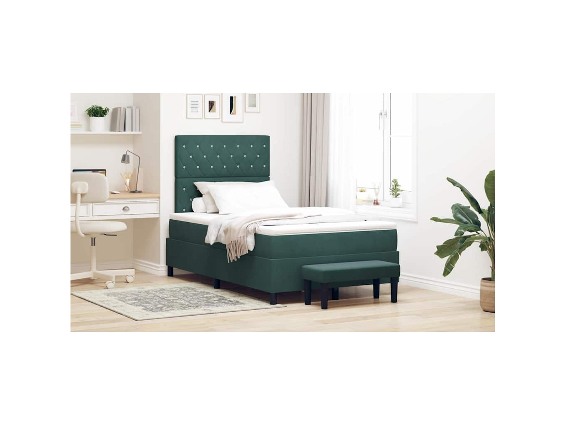 Vidaxl Cama Box Com Cabeceira Verde Escuro 200 X 120 Cm Veludo