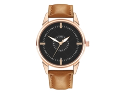 Reloj Analógico Hombre Correa Cuero Pu Reloj De Pulsera De Cuarzo (café Claro Dial Negro)