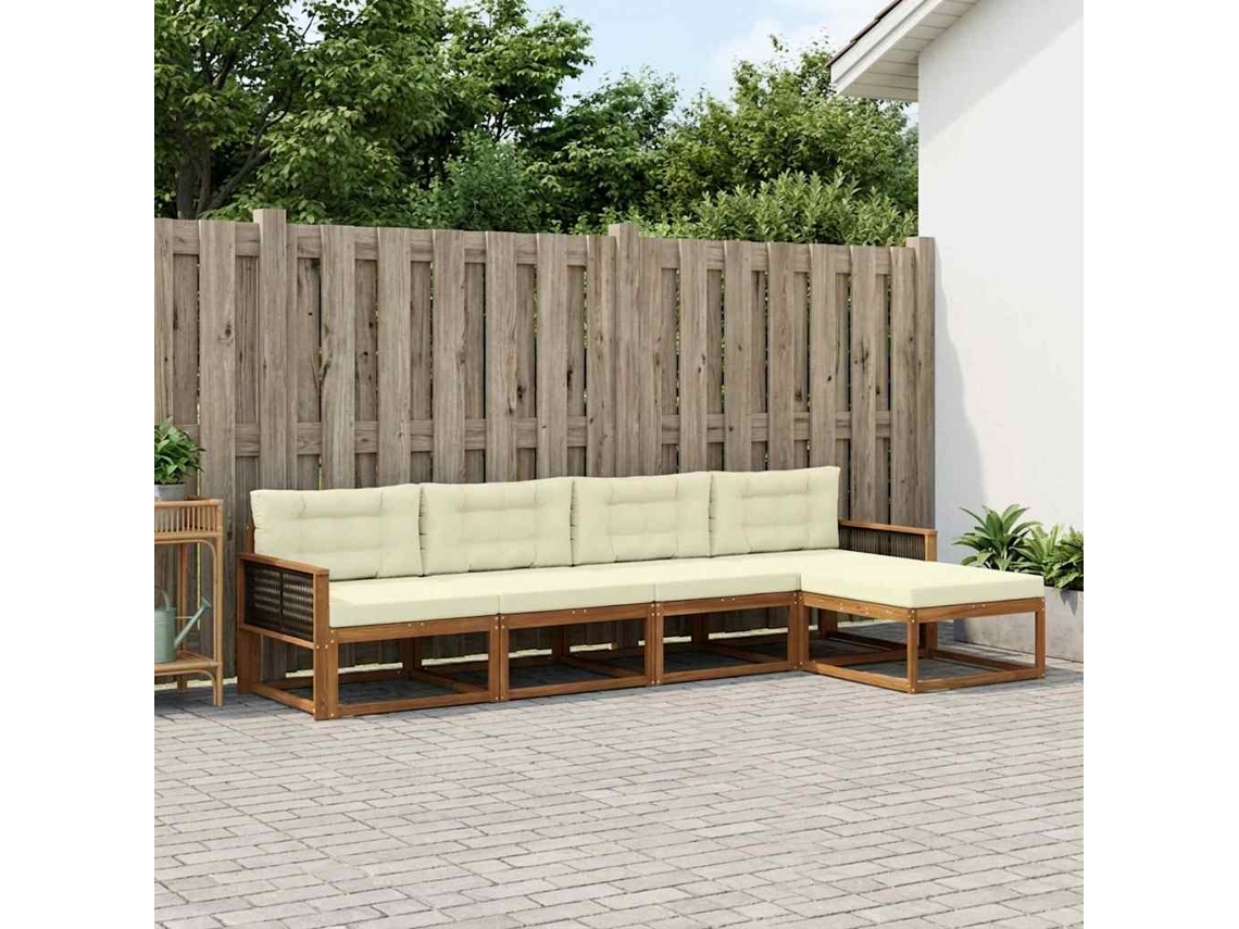 Vidaxl Conjunto De Sofás Para Exterior 5 Unid. Natural E Creme