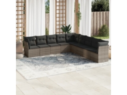 Vidaxl 9 Pcs Conjunto Sofás P/ Jardim Com Almofadões Vime Pe Cinzento