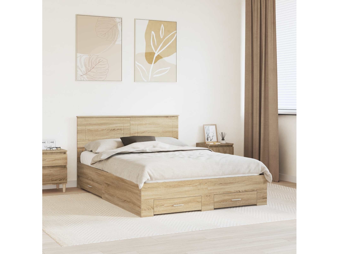 Vidaxl Estrutura Da Cama Com Gaveta Carvalho Sonoma 150 X 200 Cm