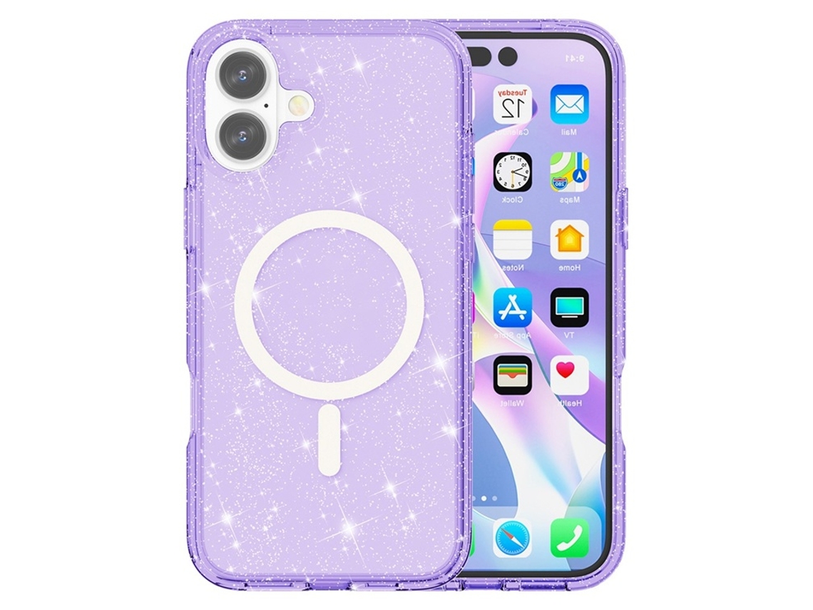 Capa Para Iphone 17 Magsafe Com Glitter Em Pó - Roxa