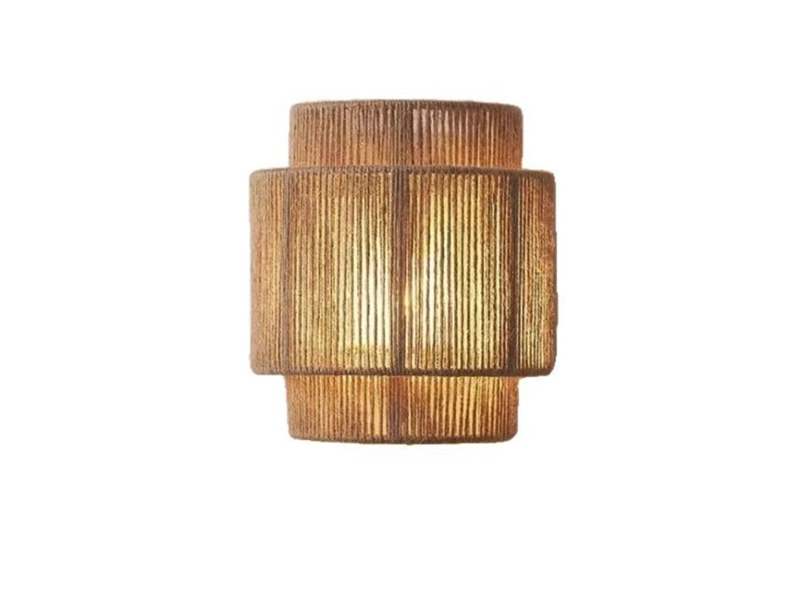 Aplique De Parede Rattan Marrom Estilo Boho Com Cúpula De Corda Trançada